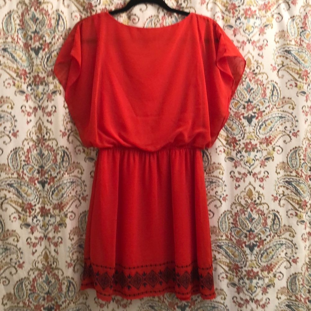 Coral Color Embridered Mini Dress - Picture 4 of 4